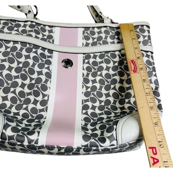 Coach Heritage Signature Stripe Pink White Tote Bag F15137 - Picture 11 of 14